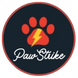 Logo of PawStrike with a red paw print and yellow lightning bolt on a dark background
